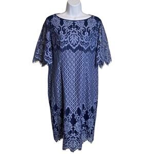 Adrianna Papell Women's Blue Lace Midi Dress Size 12 Elegant Party Occasions